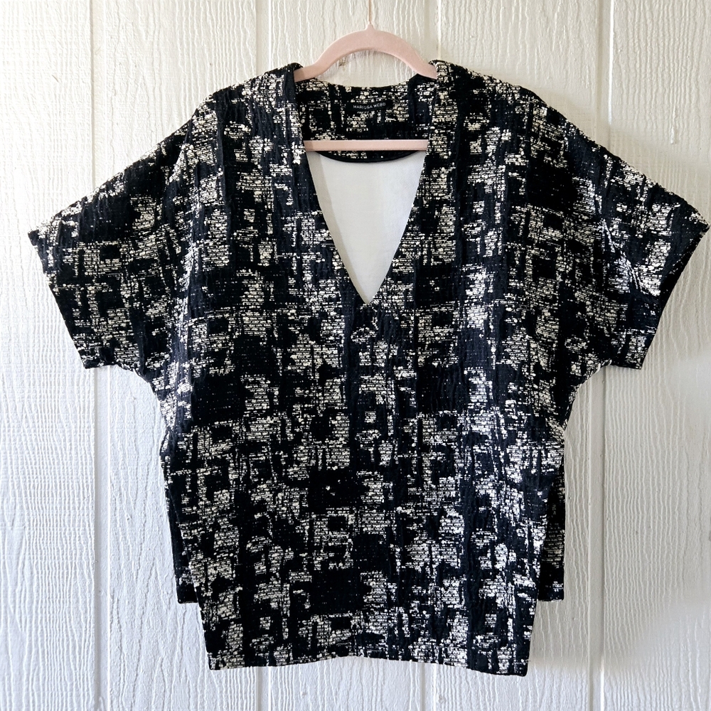 MARISSA WEBB Helen Melange Knut Tweed V Neck Black and White Tunic Small